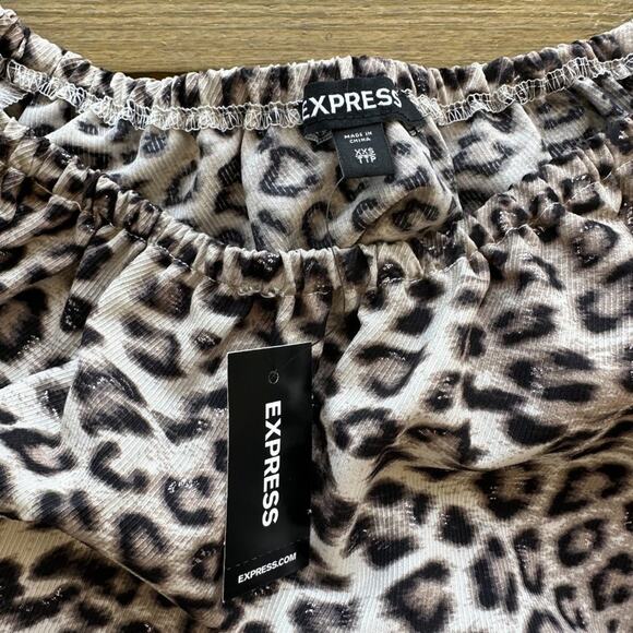 NWT Express Cheetah Ruffle Sleeve Cropped Top - Picture 2 of 4